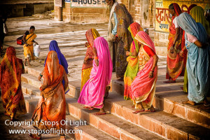 Women in brightly coloured sarees, Varanasi - India
