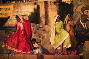 Womenen on the bathing ghats, Varanasi - India