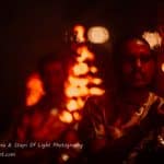 Priests line up during the worship ceremony at the river ganges, Varanasi - India